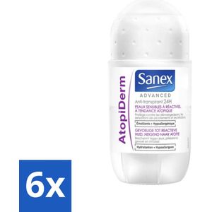 Sanex Advanced - Gevoelig - Deodorant Roller - 24h Anti-Transpirant - Geavanceerd Atopiderm - 50 ml - Voordeelverpakking - 6 stuks
