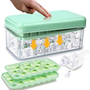 Ice Cube Tray with Lid and Holder - Large Square Ice Cubes for Cocktails and Whisky - 30 Compartments - Set of 2