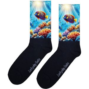 Luckyday Socks - Unisex sokken - Regenboog vis koraal - cadeau sokken - Maat 37-44