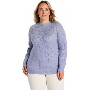 Opengewerkte gemêleerde gebreide trui met ronde hals