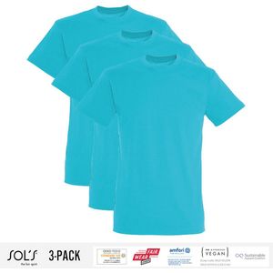 3 Pack Sol's Heren T-Shirt 100% biologisch katoen Ronde hals Lichtblauw Maat 3XL