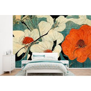 Bloemen - Planten - Vintage - Azië - Oranje - Behangpapier