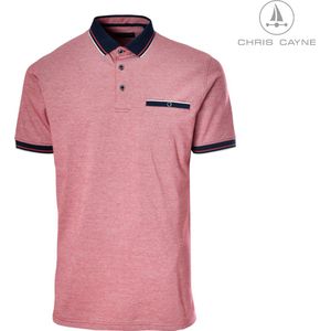 Chris Cayne heren polo - maat 5XL - kleur koraalrood - elastisch - gemêleerd - polokraag - jersey - herenmode - heren poloshirts met korte mouw - polo shirt heren met borstzak - grote maten polo heren