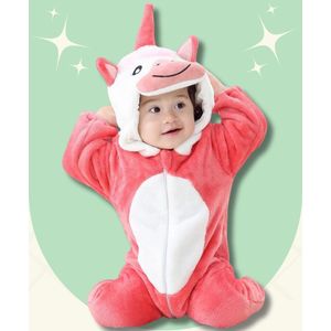 BoefieBoef Eenhoorn Rood Dieren Onesie & Pyjama voor Baby & Dreumes en Peuter tm 18 maanden - Kinder Verkleedkleding - Dieren Kostuum Pak - Wit