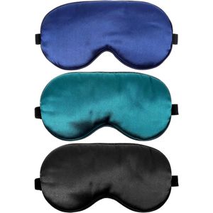Set van 3 zijden en satijnen slaapmaskers met elastische band - zwart en marineblauw - comfortabele blinddoek voor nachtslaap