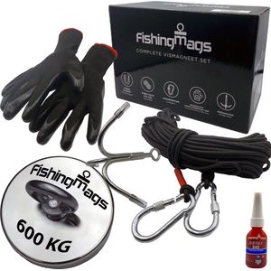 FishingMags - Magneetvissen set - Magneetvissen - Vismagneet - 600 KG - 20m Touw - Dreghaak - Schroefborgmiddel - Handschoenen - Karabijnhaak