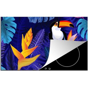 KitchenYeah® Inductie beschermer 90x52 cm - Jungle - Toekan - Bloemen - Planten - Kinderen - Paars - Dieren - Kookplaataccessoires - Afdekplaat voor kookplaat - Inductiebeschermer - Inductiemat - Inductieplaat mat