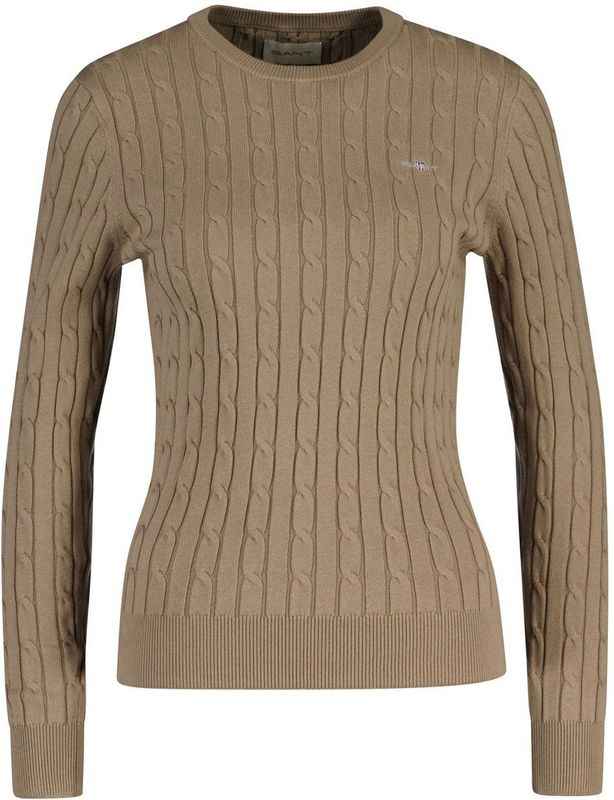 Gant - Gebreide Trui - Taupe Beige - Stretch Cotton Cable C-Neck