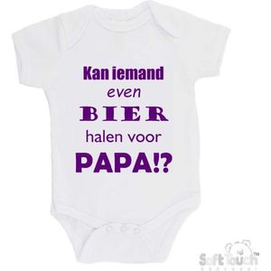100% katoenen Romper ""Kan iemand even bier halen voor papa!?"" Vader Vaderdag Papa Meisjes Katoen Wit/paars Maat 62/68