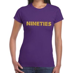 Nineties goud glitter tekst t-shirt paars dames - Jaren 90 kleding L