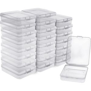 Kleine Doorzichtige Plastic Opbergdoosjes met Scharnierdeksel (24x Stuks) – L11,5 x B9,2 x H2,8 cm - Minidoosjes voor Pillen, Kralen, Sieraden en Knutselartikelen
