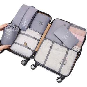 Set van 8 bagageorganizers, opbergtassen voor koffer, pakzakken voor kleding, schoenen, toilettas, 8 stuks, grijs, maat L
