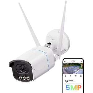 Beveiligingscamerasysteem - CCTV Bewakingscamera - 5MP 3K HD - AI Bewegingsdetectie - Full Color Nachtzicht - IP66 Waterdicht - Draadloos via WiFi - Buitenbeveiliging - 1 Stuk - Wit