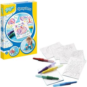 Totum Spray Pens blaaspennen knutselset 5 kleuren incl. dieren sjablonen - creatief knutselen tekenen en schilderen