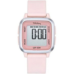 Tekday-Horloge-Dames/Heren-Digitaal-Alarm-Stopwatch-Datum-Backlight-5ATM 34MM-Zalm