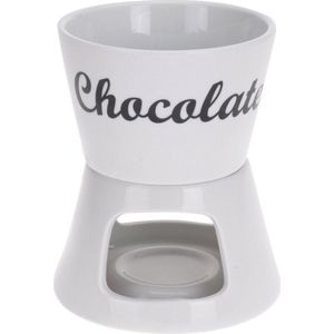 Excellent Houseware Chocoladefondue - 12,5 x 15,5 cm - wit - met vorken - keramiek
