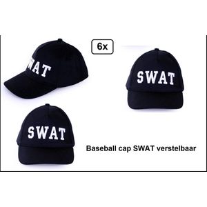 6x Baseball cap SWAT zwart - verstelbaar - verkleed hoofddeksel pet Politie