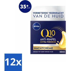 NIVEA - Nachtcrème - Q10 Extra Voedend - Voor droge huid - Anti-Rimpel - Met Creatine - 50 ml - Voordeelverpakking - 12 stuks