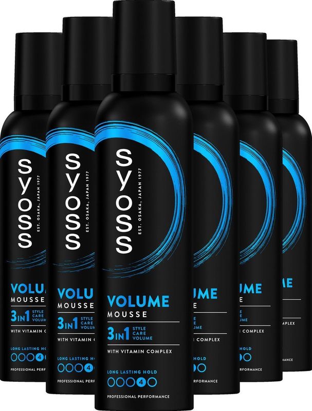 Syoss Volume - Haarmousse - Styling, Verzorging en Herstel - Vochtbestendig - Beschermt Tegen Schade - Intens Volume - 24u Style-controle - Voordeelverpakking - 6x250 ml