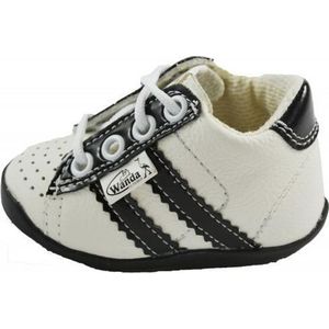 Leren schoenen -  wit/zwart - jongen/meisje - eerste stapjes - babyschoenen - flexibel - sneakers - maat 18