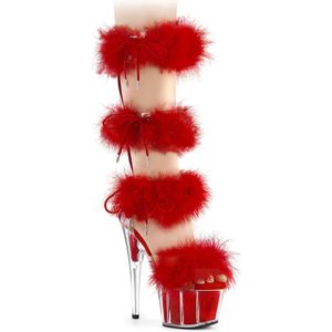 Pleaser - ADORE-728F Sandaal met enkelband, Paaldans schoenen - US 8 - 38 Shoes - Transparant/Rood