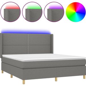 vidaXL - Boxspring - met - matras - en - LED - stof - donkergrijs - 180x200 - cm