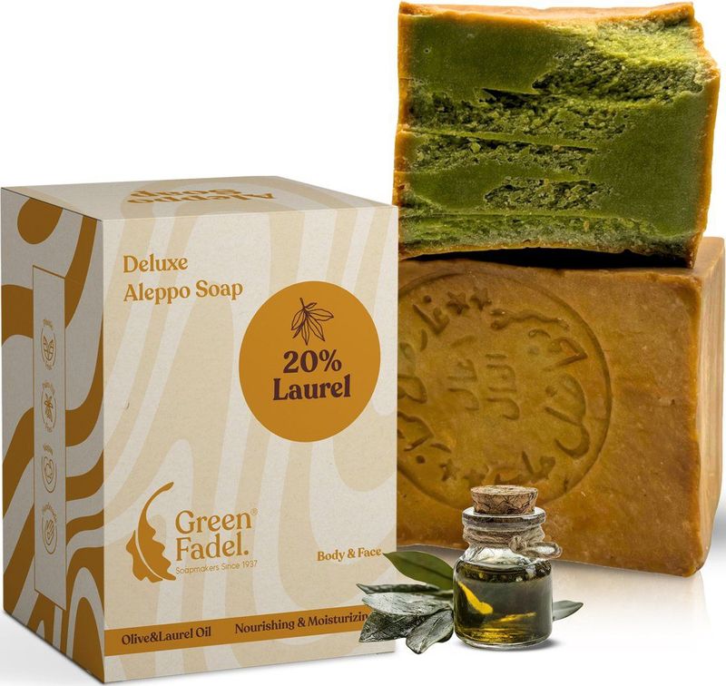 GREEN FADEL - Aleppo Zeep - 20% Laurierolie - 80% Olijfolie - 200g - Handgemaakt - Natuurlijke Zeep