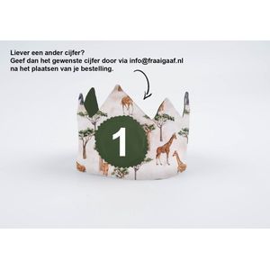Verjaardagskroon | African Savannah - Donker groene, Jungle / Wilde dieren / Safari verjaardag kroon met leeftijd naar keuze (standaard 1 jaar) - Stoffen kroon handgemaakt & duurzaam