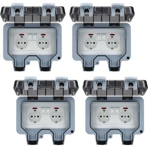 Buitenstopcontact dubbel stopcontact - 4 PCS - Tuinstopcontact - Stopcontact - Waterdicht Stopcontact ip66 - Buiten Stopcontact - en Stofdicht- wandcontactdoos