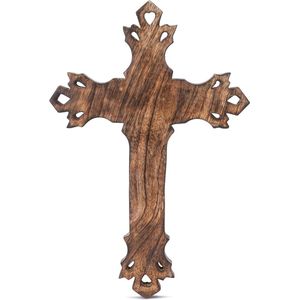 Handgemaakt bruin houten wandkruis voor kerk en thuis - Christelijke katholieke decoratie