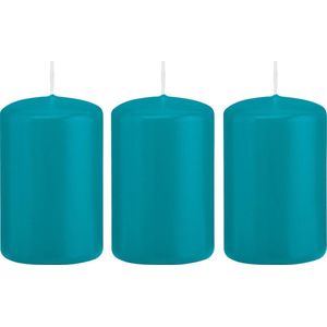 3x Turquoise blauwe cilinderkaarsen/stompkaarsen 5 x 8 cm 18 branduren - Geurloze kaarsen turkoois blauw - Woondecoraties