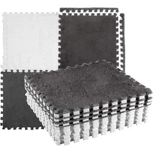 Pluche Schuim Vloermat - 10 Stuks - In elkaar grijpend - Zacht Splitgewricht Tapijt Puzzel - Voor Slaapkamer (Grijs wit)