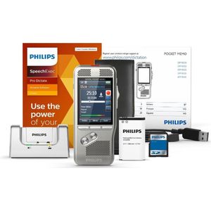 Philips - DPM8000/02 - PocketMemo Dicteerapparaat - Schuifschakelaar - Accessoire set - SpeechExec Pro Dictate 11 - 2 jaar licentie