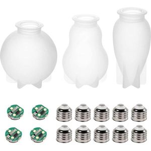 Gloeilamp Hars Mallen - 3 Stks LED Lamp Siliconen Mallen - DIY Ambachten Maken met Caps en LED Chip Base