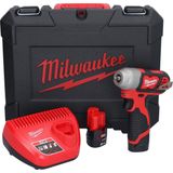 Milwaukee M12 BIW14-202C accu slagmoersleutel 12 V 50 Nm 1/4"" ( 4933443897 ) + 2x oplaadbare batterij 2.0 Ah + lader + koffer