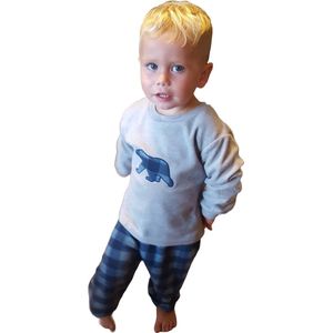 Pyjama - peuter/kleuter/kinder - zachte coral fleece - jongens - marineblauw - ruitprint - met print ijsbeer - maat 116