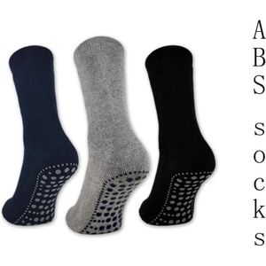 Marco rossi 3 Paar Huissokken anti slip - Antislip sokken - Gripsokken - Full Terry - Volledig Badstof - Werksokken - ABS - Zwart/Grijs/Blauw - Maat 39-42
