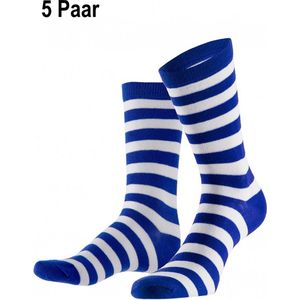 5x Paar sokken gestreept blauw wit 36-41 - Thema feest party disco