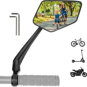 Fietsspiegel (rechts + links) met extra groot spiegeloppervlak - 360° verstelbare fietsspiegel voor e-bike & e-scooter stuur - achteruitkijkspiegel compatibel met alle modellen - e-bike accessoires