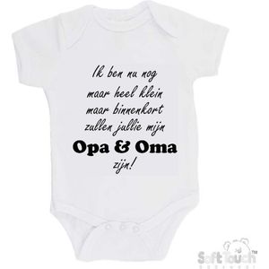 100% katoenen Romper ""Ik ben nu nog maar heel klein maar binnenkort zal jij mijn opa & oma zijn!"" Unisex Katoen Wit/zwart 62/68