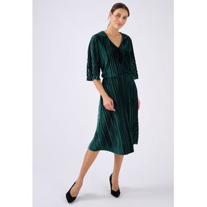 Damart - Geplooide fluwelen jurk - Dames - Groen - XS