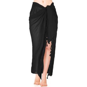 Dames Chiffon Sarong Badpak Wikkelrok met Kwastjes - zwart