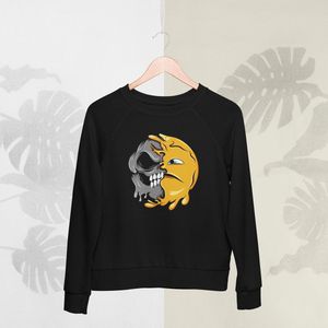 Feel Free - Halloween Sweater - Smiley: Een licht fronsend gezicht - Maat M - Kleur Zwart