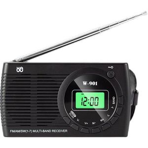 Radio - Draagbare radio - Noodradio - FM AM SW Multi-band radio - LCD-scherm klokradio - Zwart - ABS
