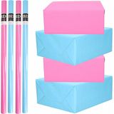 8x Rollen kraft inpakpapier pakket roze en blauw babyshower/geboorte/gender reveal 200 x 70 cm/cadeaupapier/verzendpapier