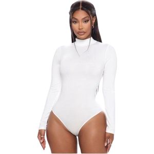 Premium Dames Thermo Body / Bodysuit | Stretch Met Gesloten Hals | Wit - S
