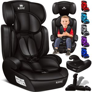 KIDIZ® Autostoeltje ? Groep 1+2+3 ? 9-36 kg 5-punts veiligheidsgordel, Autostoeltje, Kinderzitje, Verstelbare Hoofdsteun | Stoelverhoger 1-12 jaar, Stabiel en Veilig - Zwart