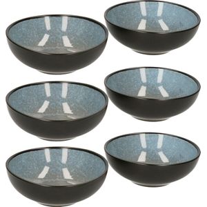 Svenska living tapas schaaltjes - 6x - zwart/grijsblauw - aardewerk - 12 x 4 cm