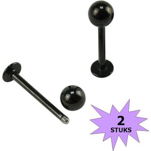 Fako Bijoux® - Labret Piercing - 4mm - Zwart - 2 Stuks