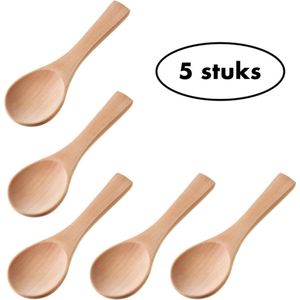 Platte Houten lepeltjes - lepels voor kruiden en thee - suiker lepel - Doseerlepel - Set van 5